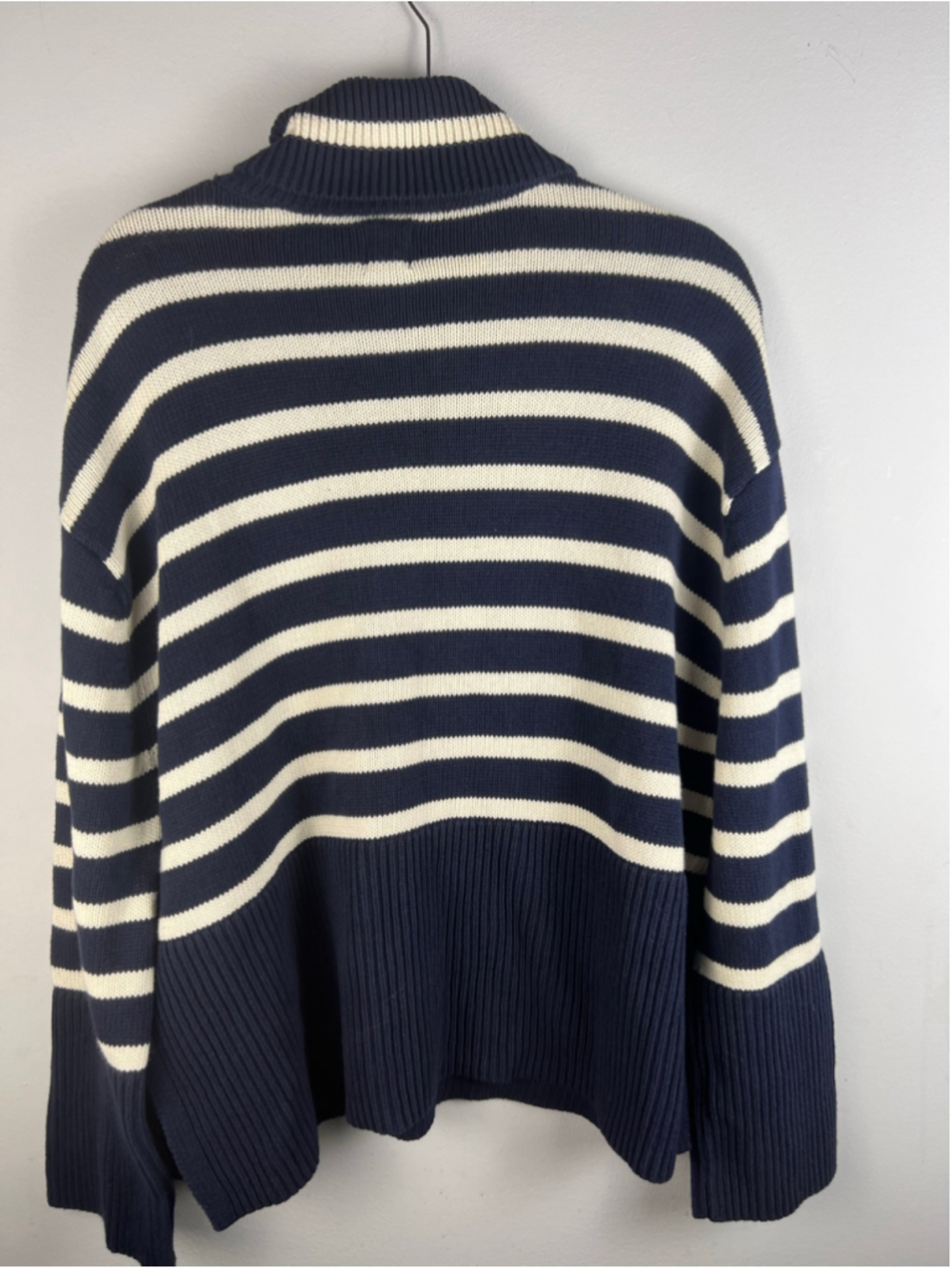 GAP Navy White Stripe Turtleneck Sweater Small 100% Cotton Oversized Nautical - Picture 6 of 6